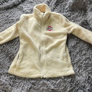 Cream color fluffy Ohio state zip up